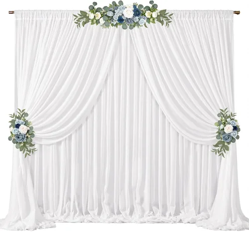 Miniatura 51 de Cortinas de fondo azul bebé de 10 pies x 10 pies, tela de gasa chiffon transparente sin arrugas, tela de fondo fotográfico drapeada para arco