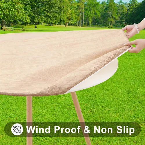 Miniatura 3 de Smiry Mantel redondo de pícnic, fundas de mesa elásticas impermeables para mesas de 18 a 24 pulgadas, manteles de vinilo con parte trasera