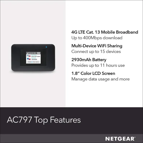 Miniatura 6 de NETGEAR Hotspot WiFi móvil Enrutador 4G LTE AC797-100NAS Velocidad de descarga de 400 Mbps Conecta hasta 15 dispositivos Crea una WLAN