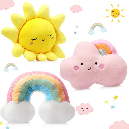 Queekay Juego de 3 cojines de felpa suave para niños, luna y estrella, almohada de felpa suave para guardería, bonita almohada para habitación del