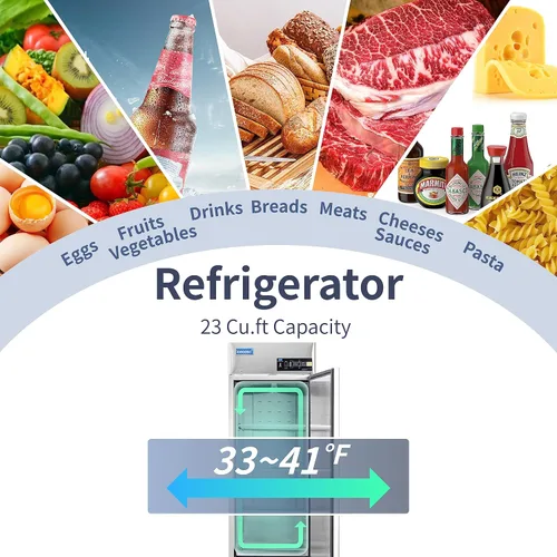 Miniatura 2 de ICECASA Refrigerador comercial de 27 pulgadas de ancho, 23 pies cúbicos de una sola puerta sólida de acero inoxidable, ventilador de refrigerador