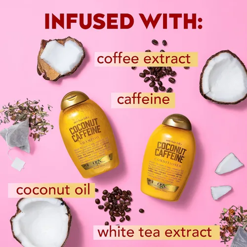 Miniatura 6 de OGX Champú fortalecedor anticaídas y cafeína de coco con cafeína, aceite de coco y extracto de café, 13 onzas líquidas