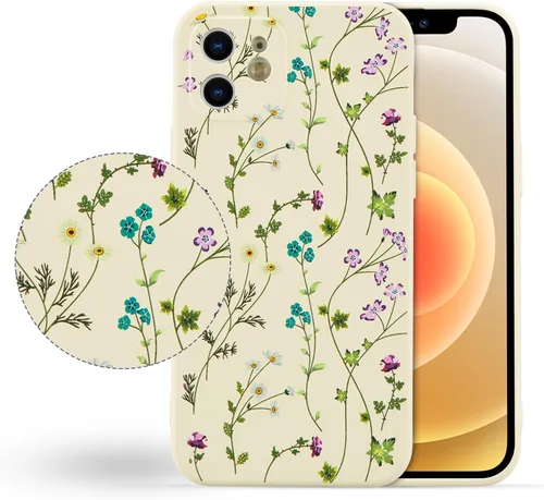 Miniatura 5 de RALEAVO Funda Floral para iPhone 12, Cubierta de Silicona Líquida con Bonito Patrón de Rama de Flores para Niñas y Mujeres, Funda Protectora de Goma
