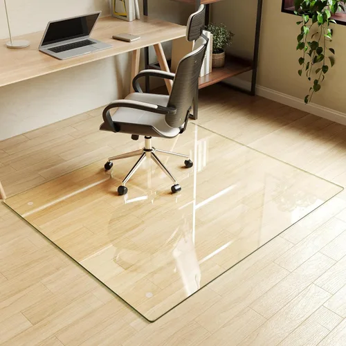 Miniatura 23 de Koonmi Tapete para silla de vidrio templado para suelos de madera dura y alfombras, 30 x 55 pulgadas, protector de piso de oficina transparente