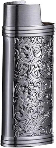 Funda para encendedor de metal, estilo vintage, funda para encendedor Mini J5, aleación de zinc, diseño floral retro con estampado floral Gris