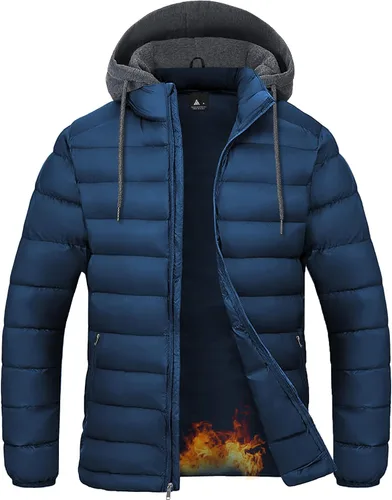 Miniatura 10 de SWISSWELL Chaqueta Puffer Ligera para Hombre con Capucha Acolchada Aislante Resistente al Agua Abrigo Cálido de Invierno con Cremallera y Capucha