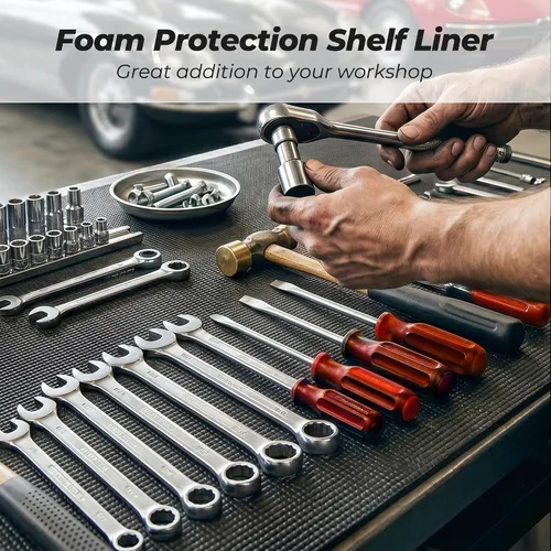 Miniatura 6 de PABUSIOR Foam Toolbox Shelf Liner: 5MM Thick Non-Slip Tool Box Liners for Drawer - Heavy Duty Cabinet Protector Mats for Kitchen Shelves Black 10" W