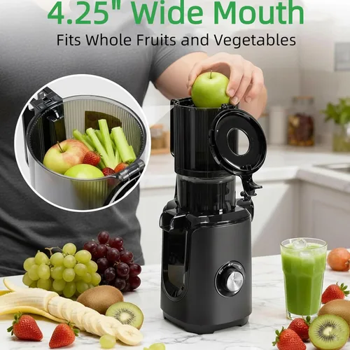 Miniatura 4 de Simple Deluxe Exprimidor de prensa en frío, exprimidor de masticación lenta con canal de alimentación ancho, alto rendimiento de jugo y libre de BPA