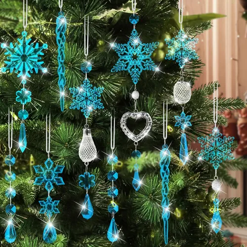 Decoración de árbol de Navidad de copo de nieve de cristal, 21 piezas de adornos de árbol de Navidad brillantes deslumbrantes decoración de fiesta,