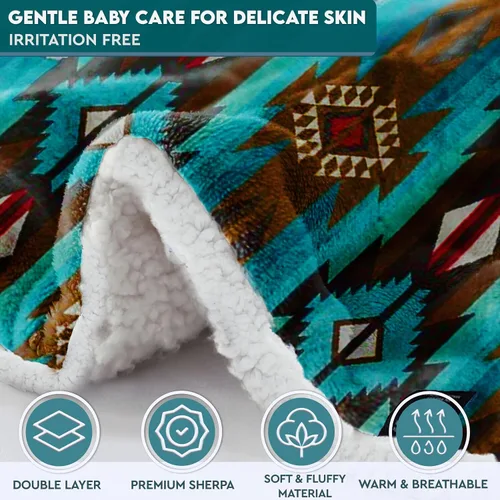 Miniatura 3 de Manta de forro polar sherpa ultrasuave Manta acogedora de felpa para niños Reversible con estampados aztecas Lavable Tamaño amplio