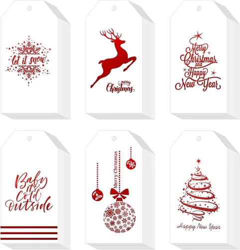 Whaline 120 Piezas Etiquetas de Regalo de Papel de Aluminio Rojo de Navidad Etiquetas Colgantes de Nombre para Fiestas con Cordel para Bricolaje