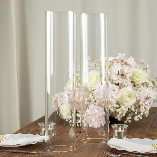 Miniatura 9 de Efavormart Paquete de 2 Portavelas Candelabro Transparente de 18", Pantalla de Vidrio para Vela, Pantalla de Vela Huracán de Extremo Abierto