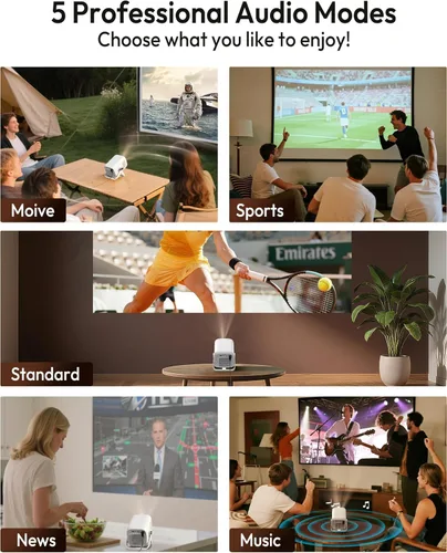Miniatura 9 de Compatible con Netflix y enfoque automático Keystone Proyector inteligente mini con WiFi6 y Bluetooth, proyector portátil nativo 1080P y control