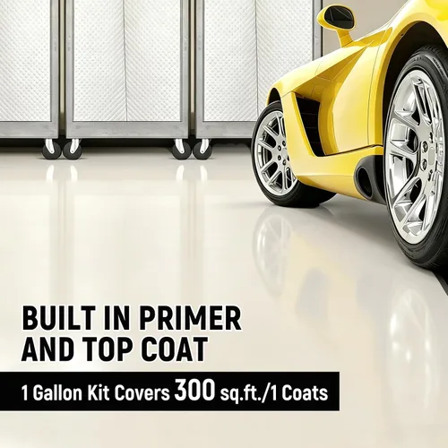 Miniatura 5 de Pintura acrílica para pisos de concreto y garaje, 1 galón, color beige y blanco, kit de 2 autos de 300 a 320 pies cuadrados para interiores