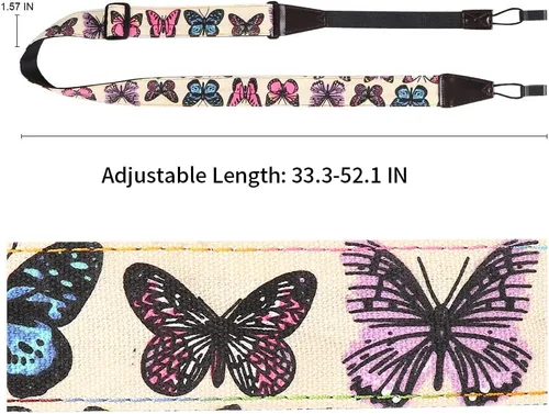 Miniatura 3 de Ukulele Strap No Drill, Adjustable Double J Hook Clip on Uke Shoulder Strap, Hawaiian Butterfly Printing Hands Free Ukelele Strap, Easy to Use and