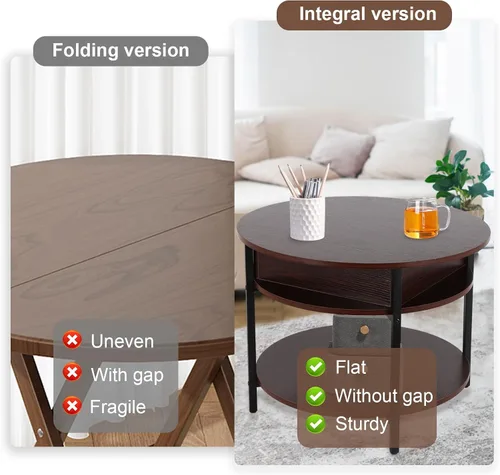 Miniatura 4 de FAHKNS Mesa auxiliar redonda con parte superior elevable con almacenamiento y compartimento oculto, mesa circular de dos niveles de 26.77 pulgadas