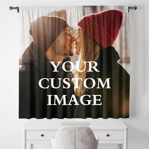 Cortinas opacas personalizadas con bolsillo para barra, cortinas de ventana personalizadas, añade fotos, texto personalizado para sala de estar, 1