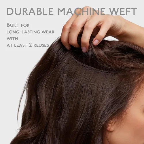 Miniatura 3 de WENNALIFE Extensiones de cabello humano real, 20 pulgadas, 3.53 onzas, color marrón chocolate, trama, cabello Remy atado a mano, extensiones