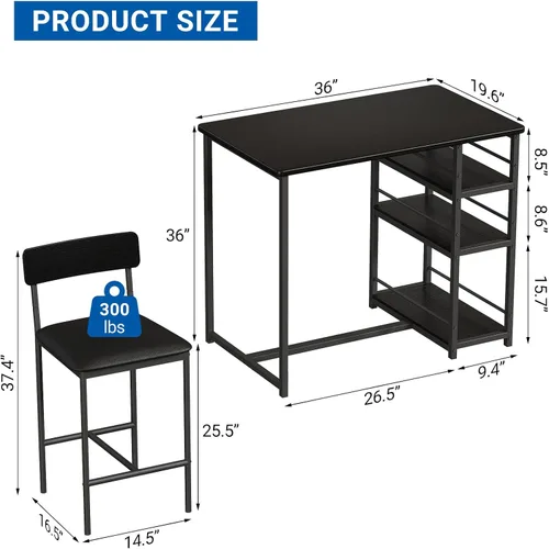 Miniatura 9 de GarveeHome Juego de mesa de comedor para 2, mesa de cocina de altura de mostrador con 2 taburetes de bar tapizados, mesa de comedor y sillas