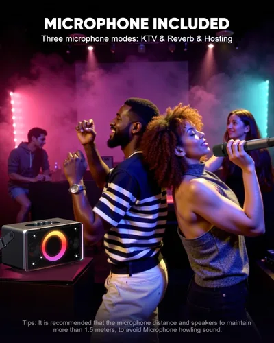 Miniatura 6 de GFEEN Altavoz Bluetooth para fiestas: 100 W pico de alto ruidoso, graves profundos, tiempo de reproducción de 15 horas, altavoces inalámbricos Plata