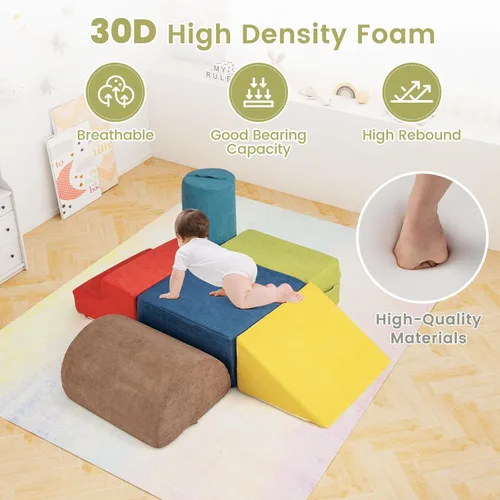 Miniatura 8 de INFANS Juguetes de escalada para niños pequeños, juego de 6 piezas de bloques de espuma suave para trepar y gatear con estructura de actividad