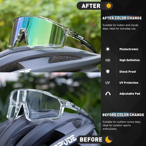 Miniatura 4 de KAPVOE Gafas de ciclismo fotocromáticas para hombres y mujeres, gafas de sol deportivas, marco de decoloración HD, gafas de bicicleta K76 Verde