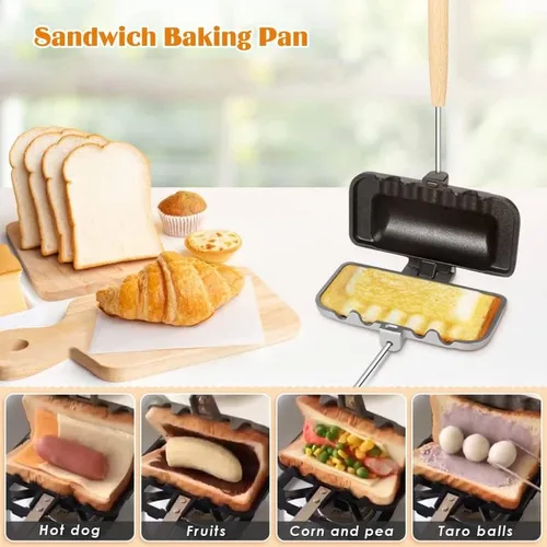 Miniatura 2 de Sartén para sándwiches de doble cara, antiadherente, plegable, para pan, tostada, desayuno, panqueques, herramientas de cocina