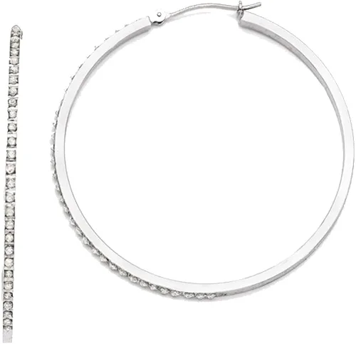 Miniatura 3 de Aretes tipo argolla grandes en oro blanco de 14 K (1 34 pulgadas) con detalles de diamantes