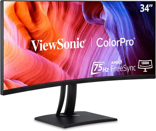 ViewSonic VP3456A Monitor ColorPro ultraancho de 34 pulgadas 1440p, pantalla curvada con 100% sRGB y Pantone validado para diseño gráfico