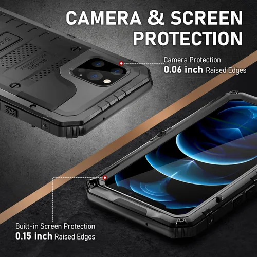 Miniatura 5 de Beasyjoy Funda impermeable para iPhone 12 Pro Max, cubierta protectora de cuerpo completo con protector de pantalla incorporado, resistente a Negro
