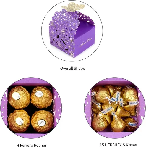 Miniatura 2 de Kslong Juego de 50 unidades por juego de cajas huecas de dulces con diseño de flores y mariposas, cajas de regalo de galletas, decoración de fiesta