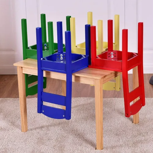 Miniatura 5 de Costzon - Juego de mesa y silla para niños, 5 piezas de mesa de actividades de madera y sillas para manualidades, tareas escolares, hora del Multi