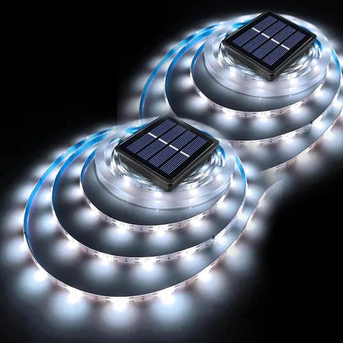Miniatura 13 de Tira de luces LED solares para exteriores, impermeable, 10 pies, cinta cortable, iluminación de 3000 K, blanco cálido con 8 modos para valla