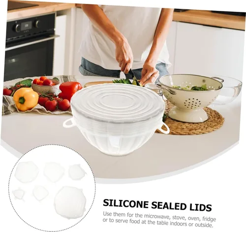 Miniatura 6 de 6 fundas elásticas de silicona de grado alimenticio, tapas herméticas flexibles para almacenamiento de alimentos, conservación de frescura y uso