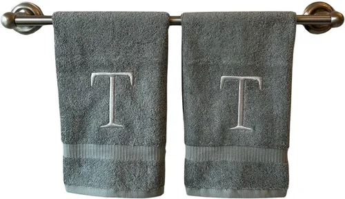 Miniatura 129 de Toalla de mano con inicial beige para baño, toalla bordada decorativa de calidad de hotel de lujo con monograma para tocador, spa, certificado
