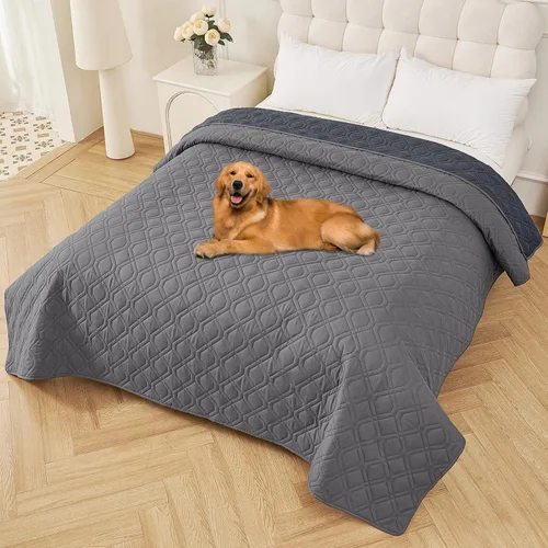 Miniatura 180 de Smiry Funda impermeable para cama de mascota, suave y lavable, para muebles, cama, sofá, reversible, a cuadros (30 x 53 pulgadas, color beige/beige)