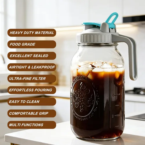 Miniatura 4 de GMSWEET Jarra de Albañil para Café de Infusión Fría de 32 OZ con Boca Ancha, Jarra para Café Frío con Filtro de Café para Café, Té Helado, Té al
