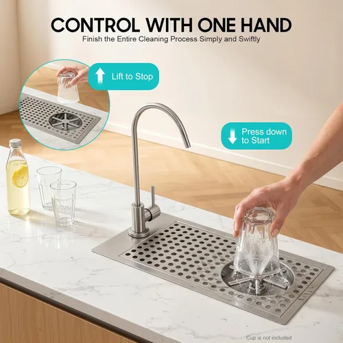 Miniatura 3 de Recessed Glass Rinser, Stainless Steel High Pressure Push Down Cup Washer with Faucet, Embedded Countertop Cup Cleaner for Bar Coffee Shop Milk Tea