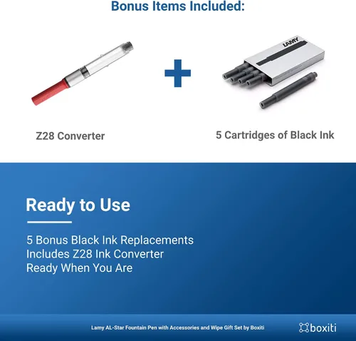 Miniatura 4 de Lamy AL- Star Pen Azul océano Punta mediana 5 cartuchos de tinta negra, convertidor Z28 y toallitas