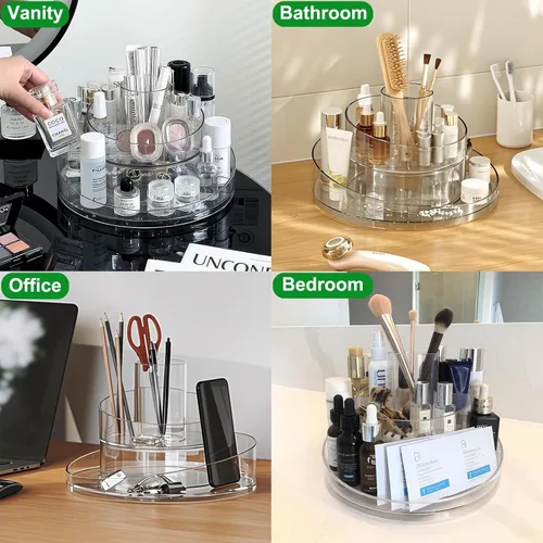 Miniatura 6 de Taiuloo Organizador de maquillaje giratorio de 360 grados, bandeja de almacenamiento cosmético de acrílico transparente Lazy Susan para cuidado