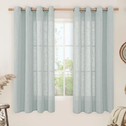Miniatura 94 de LAMIT Cortinas de lino sintético para dormitorio, paneles filtrantes de luz, cortinas de lino con protección de privacidad con ojales para ventanas