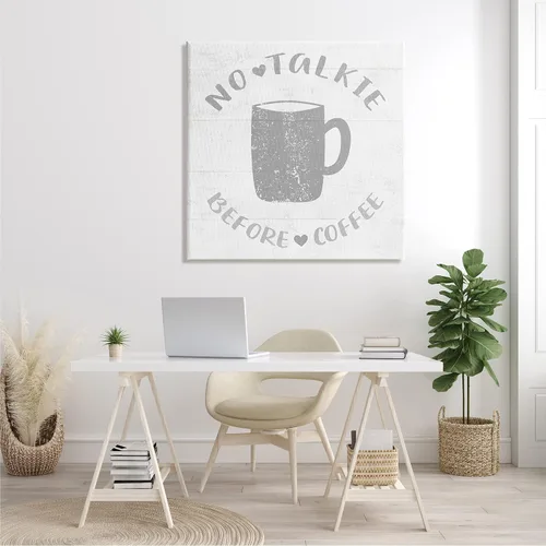 Miniatura 2 de Stupell Industries No Talkie Before Coffee Phrase - Taza de bebida gris enmarcada en negro, 12 x 12, blanco roto