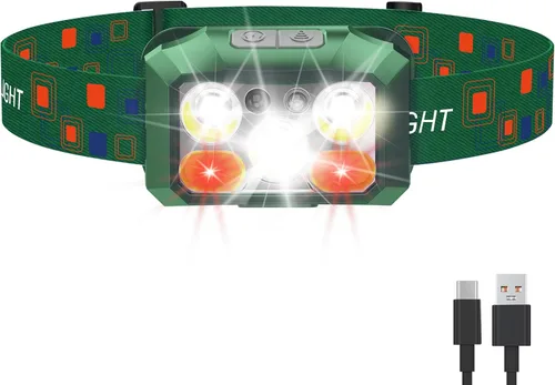 Miniatura 9 de Paquete de 2 Linternas de Cabeza LED Recargables, 800 Lúmenes, USB-C, IPX4 Impermeable, 8 Modos, Luz Roja y Blanca — Ligeras, Ajustables, Clips