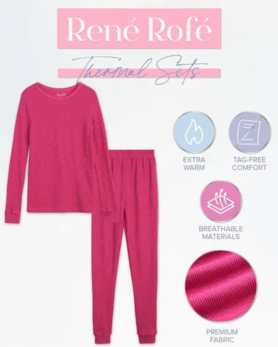 Miniatura 13 de Rene Rofe Girls' Thermal Underwear Set - 2 Piece Waffle Knit Top and Long Johns (2T-16)