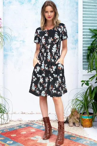 Miniatura 3 de elescat Vestidos de verano para mujer, estilo casual, con vuelo, ajuste holgado, con bolsillos