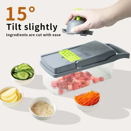 Miniatura 3 de Picador de verduras – Cuchillas de acero inoxidable resistentes al óxido para cortar, cortar en cubitos y picar sin esfuerzo – Base antideslizante