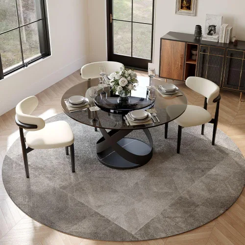 Miniatura 15 de POVISON Juego de 4 sillas de comedor redondas de lino y algodón con mesa de comedor de vidrio (mesa de comedor de 51 pulgadas + 4 sillas)