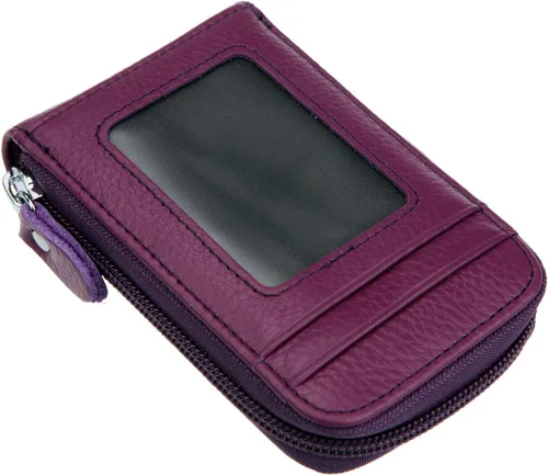 Miniatura 19 de RFID mini organizador de tarjetas de crédito, cuero auténtico, billetera compacta con visor de identificación, S, Negro