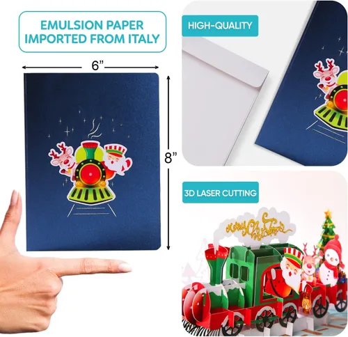 Miniatura 2 de CUTE POPUP Tarjetas de Navidad desplegables de Happy Train Tarjeta de Navidad religiosa 3D Tarjeta de Navidad emergente, tamaño mejorado de 6 x