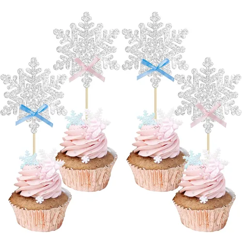 Miniatura 17 de Gyufise 24 adornos de copos de nieve Oh Baby para cupcakes con purpurina azul, decoración de pastel de baby shower congelado para baby shower
